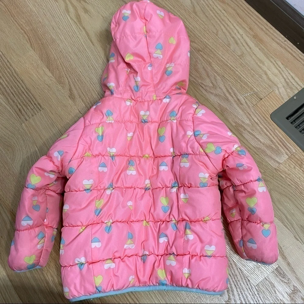 Carter’s Pink Puffer Coat Jacket Heart Print Hooded Full Zip 24 months Girls